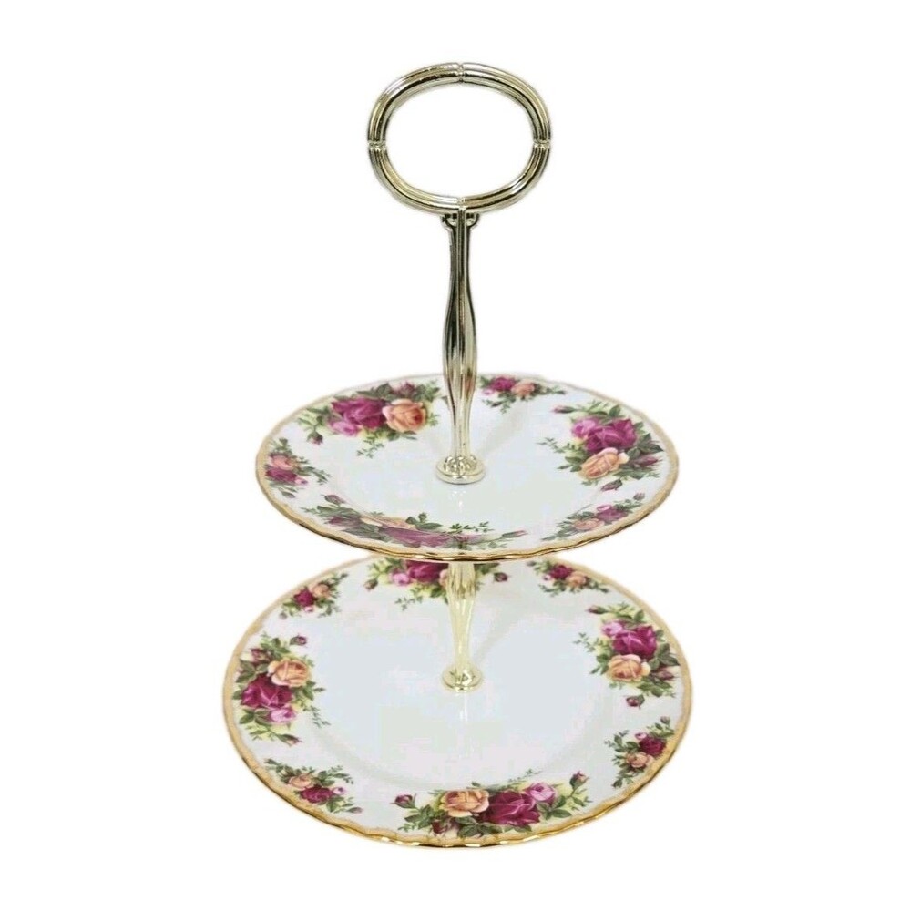 Royal Albert Bone China Old Country Roses 2 Tier Cake Stand England Excellent